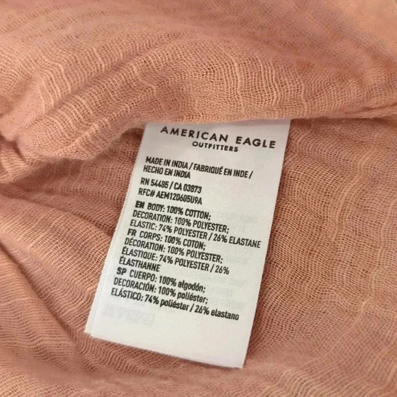 American Eagle Babydoll Crop Top Rouched Cap Sleeve size Small Peach - Picture 5 of 5